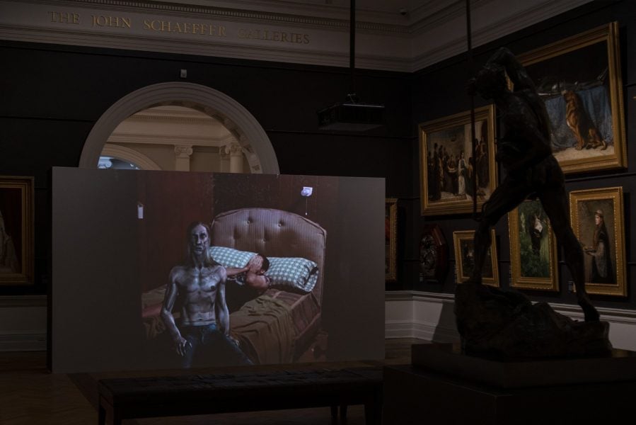 Arthur Jafa, The White Album, 2018-19. Installation view for the 22nd Biennale of Sydney (2020), Art Gallery of New South Wales. Originally commissioned by the UC Berkeley Art Museum and Pacific Film Archive (BAMPFA). Presented at the 22nd Biennale of Sydney with assistance from the United States Government. Courtesy the artist and Gavin Brown's enterprise, New York / Rome. Photograph: Alex Robinson.