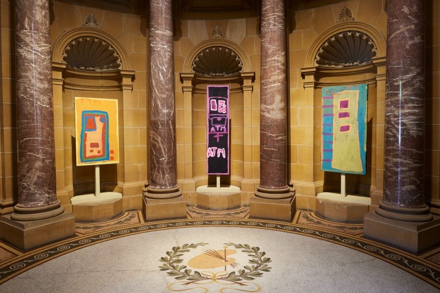 Doreen Chapman, Untitled, 2023; Untitled, 2023; Untitled, 2023. Commissioned by the Biennale of Sydney and the Fondation Cartier pour l’art contemporain with generous assistance from the Australian Government through Creative Australia, its principle arts investment and advisory body. Courtesy the artist and Spinifex Hill Studio, South Hedland © Doreen Chapman and Spinifex Hill Studio. Installation view, 24th Biennale of Sydney, Ten Thousand Suns, 2024, Art Gallery of New South Wales. Photograph: Christopher Snee.