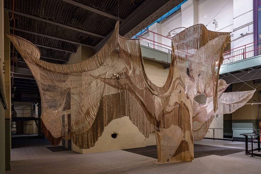 Cristina Flores Pescorán, Abrazar el sol (Embrace the Sun), 2023-2024. Commissioned by the Biennale of Sydney and the Fondation Cartier pour l’art contemporain. Courtesy the artist © Cristina Flores Pescorán. Installation view, 24th Biennale of Sydney, Ten Thousand Suns, 2024, White Bay Power Station. Photograph: Document Photography.