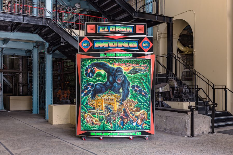 El Gran Mono, El Gran Mono, 2018. Presentation at the 24th Biennale of Sydney was made possible with generous assistance from Standish and Co by Look Print. Courtesy the artists © El Gran Mono. Installation view, 24th Biennale of Sydney, Ten Thousand Suns, 2024, White Bay Power Station. Photograph: Document Photography.