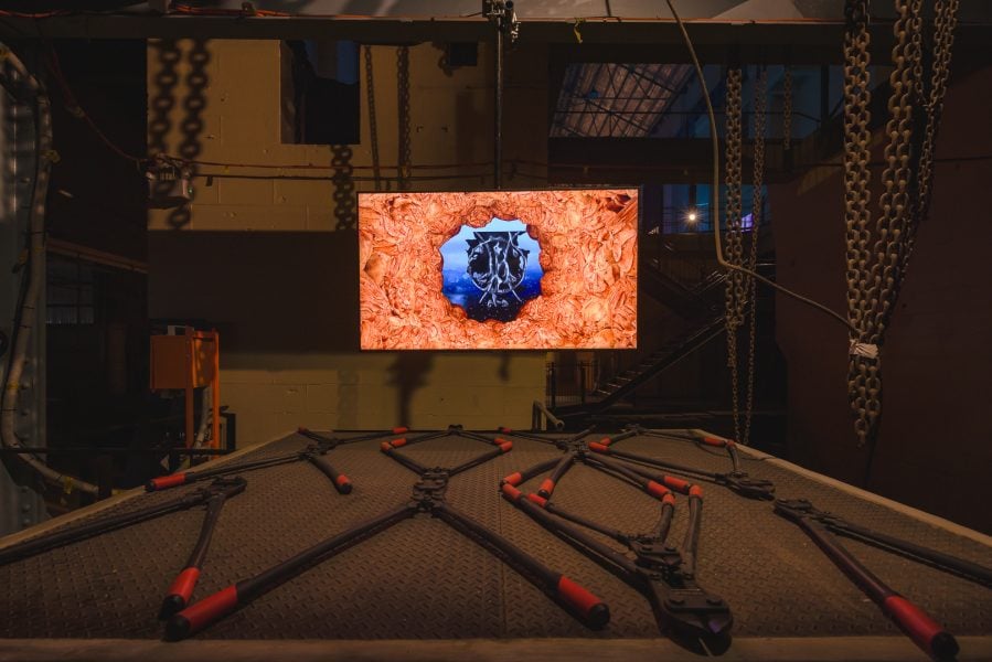 Joel Sherwood Spring, HOLECODED, 2024. Commissioned by the Biennale of Sydney with generous assistance from Fondation Opale. Courtesy the artist. Installation view, 24th Biennale of Sydney, Ten Thousand Suns, 2024, White Bay Power Station. Photograph: Document Photography.