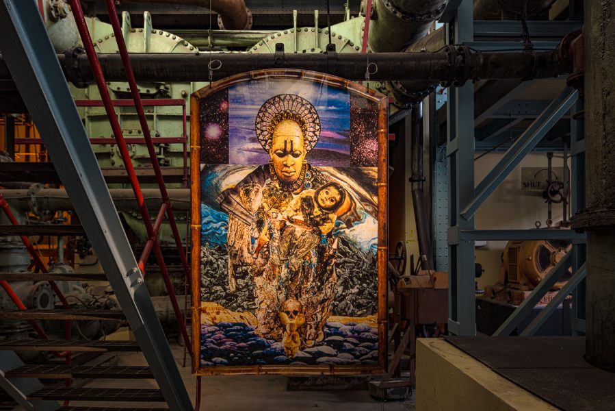 Felix De Rooy, Astral Madonna, 1986. Presentation at the 24th Biennale of Sydney was made possible with generous assistance from Mondriaan Fund. Courtesy the artist © Felix De Rooy. Installation view, 24th Biennale of Sydney, Ten Thousand Suns, 2024, White Bay Power Station. Photography: Document Photography.