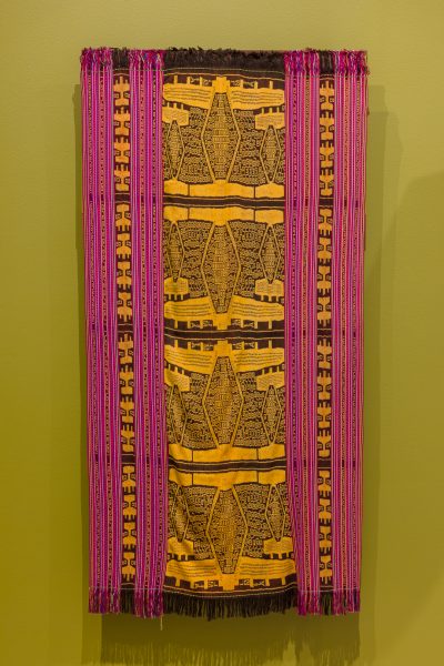 Mama Magdalena Meak, Tais mane (Men’s ceremonial cloth) 2022. Courtesy the artist © Magdalena Meak. Installation view, 24th Biennale of Sydney, Ten Thousand Suns, 2024, Art Gallery of New South Wales. Photograph: Document Photography.