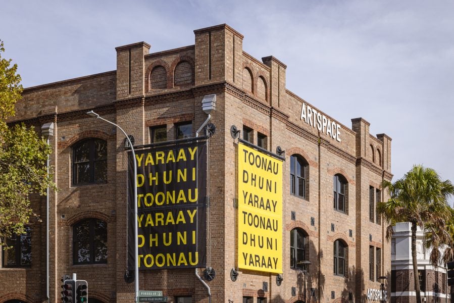 r e a, GARI (language), 2024 (exterior). Commissioned by Biennale of Sydney and Artspace, in collaboration with r e a to create a safe space for reflection. Courtesy the artist © r e a. Installation view, 24th Biennale of Sydney, Ten Thousand Suns, 2024, Artspace. Photograph: Document Photography.