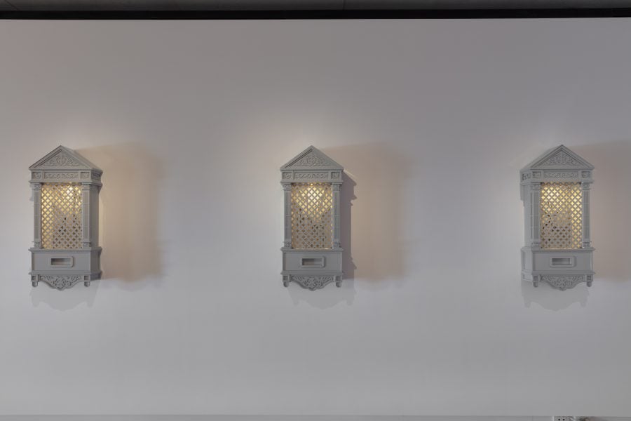 Warraba Weatherall, Setting Sun, 2026. Commissioned by the Biennale of Sydney and the Fondation Cartier pour l'art contemporain with generous support from the Queensland Government through Arts Queensland. Courtesy of the Artist and Milani Gallery, Meanjin (Brisbane) © Warraba Weatherall.  Installation view, 25th Biennale of Sydney, Rememory, 2026, Chau Chak Wing Museum, The University of Sydney. Photograph: David James. 
