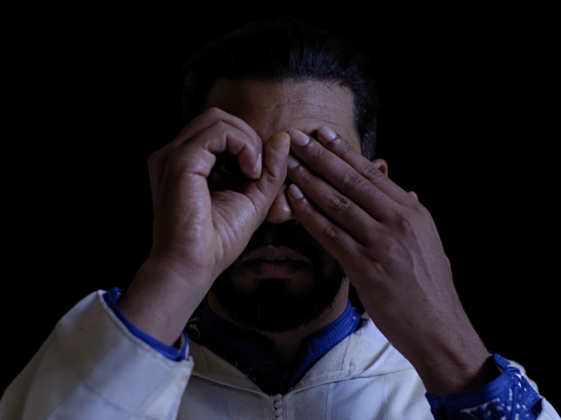 Bouchra Khalili, The Public Storyteller (video still), 2024, Video and 16mm film transferred to
video, color and black & white, sound, 18mins 23 seconds. Photograph: the artist. Courtesy of
the artist and mor charpentier, Paris/Bogotá.