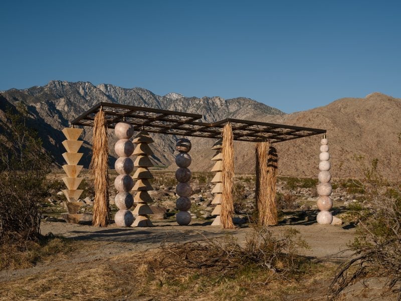 Kapwani Kiwanga Plotting Rest, 2025 Metal, palm fibre, marble. Exhibition view,