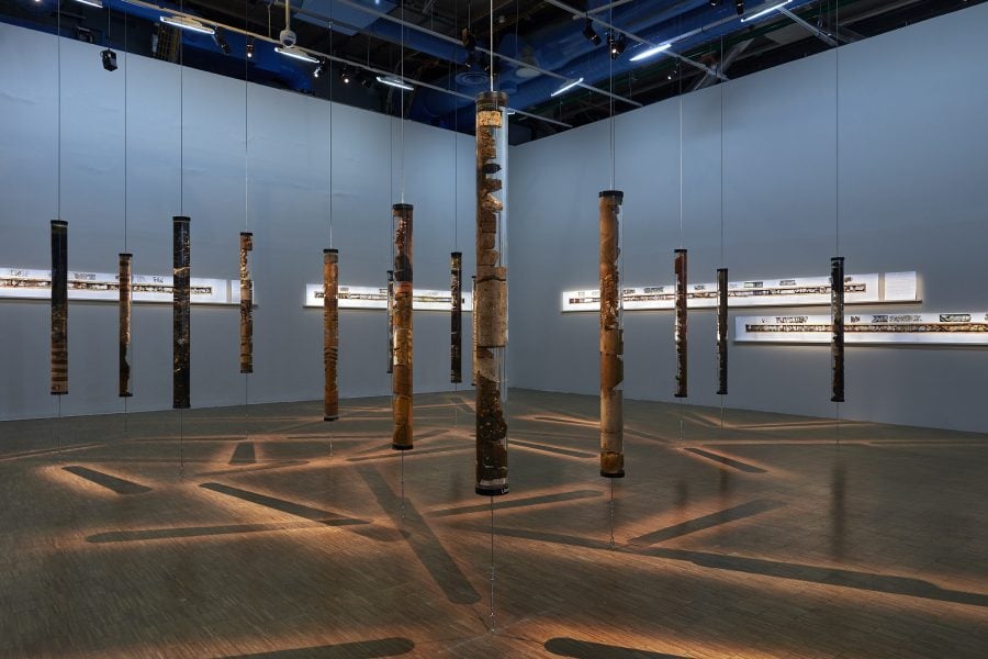 Joana Hadjithomas & Khalil Joreige, Time Capsules & Zig Zag Over Time at the Marcel Duchamp Prize, Centre Pompidou (from the series Unconformities), 2017. Photograph: Thomas Lannes © Thomas Lannes, Marcel Duchamp, Centre Pompidou. Courtesy of the artist and Marcel Duchamp Prize.