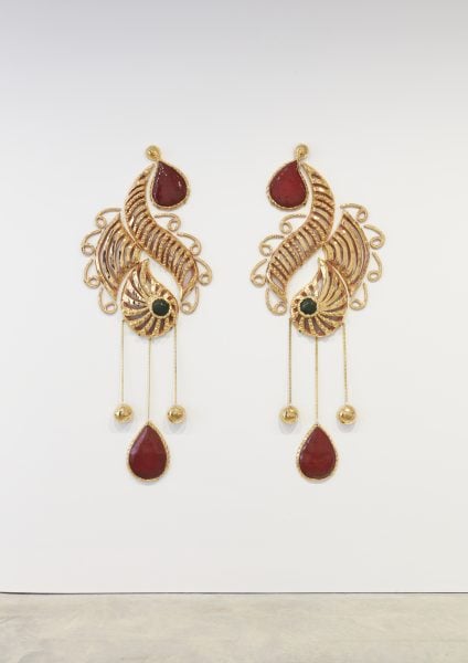 Earrings That My Mother Kept For Me, 2024. Terracota, Glaze, lustre, Chain. Commissioned by the Museum of Contemporary Art. Courtesy the Artist and Martin Browne Contemporary, Sydney. Photo: Zan Whimberly.