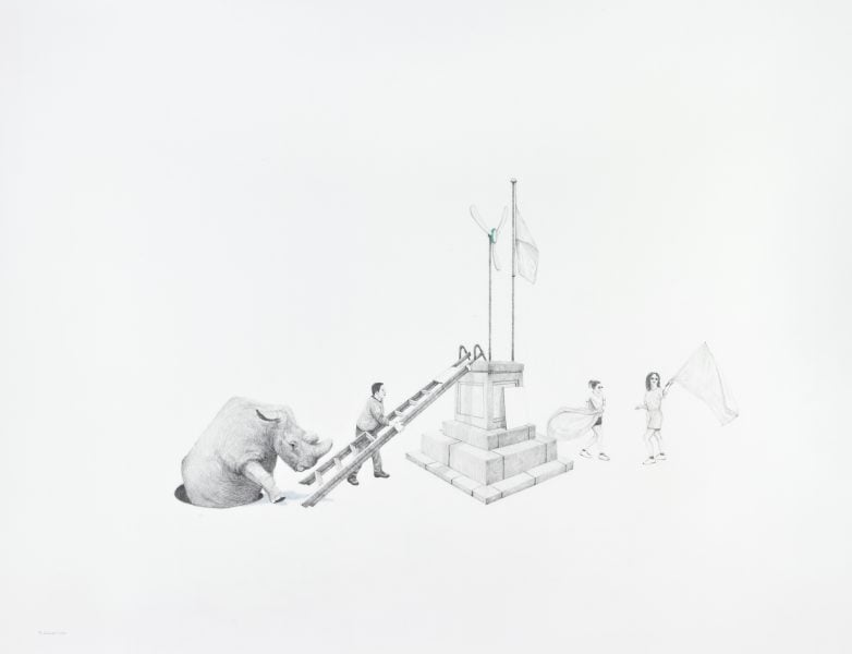 Massinissa Selmani, Amorce dans l'air léger #6 (from the Amorces dans l'air léger series), 2020, Graphite and coloured pencil on paper, 50 x 65cm. Photograph: Massinissa Selmani Studio. Courtesy of the artist and Galerie Anne-Sarah Bénichou, Paris © Massinissa Selmani.