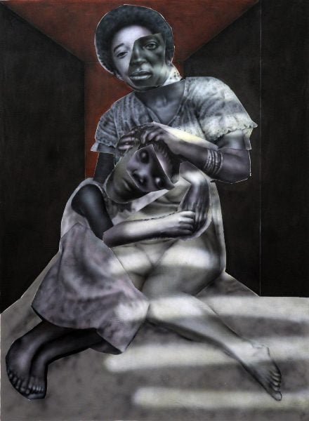 Nahom Teklehaimanot, Untitled, 2024, acrylic on canvas, 190 x 140 cm. Photograph: Eyerusalem Jiregna. courtesy of the artist & Addis fine art gallery, Addis Ababa.