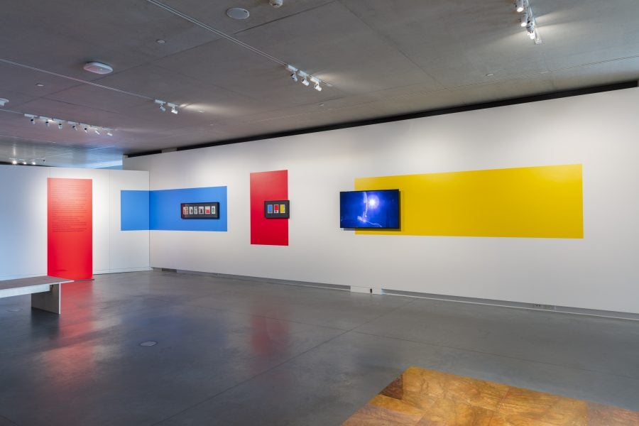 Left to right: Belinda Kazeem-Kamiński, Strike a Pose, 2017, 2021, 2026. Presentation at the 25th Biennale of Sydney was made possible with generous support from Phileas - The Austrian Office for Contemporary Art, and Federal Ministry Housing, Arts, Culture, Media, and Sport Republic of Austria. Courtesy of the artist. Schebestas Schatten [Schebesta’s Shadow], 2017/2021. Presentation at the 25th Biennale of Sydney was made possible with generous support from Phileas - The Austrian Office for Contemporary Art, and Federal Ministry Housing, Arts, Culture, Media, and Sport Republic of Austria. Courtesy of the artist. Unearthing. In Conversation, 2013. Courtesy of the artist © Belinda Kazeem-Kamiński  . Installation view, 25th Biennale of Sydney, Rememory, 2026, Chau Chak Wing Museum. Photograph: David James. 
