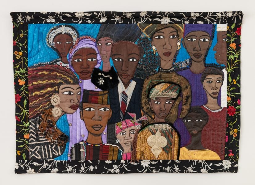Dindga McCannon, Wedding Party #1, 1996, Paint, fabric, vintage jewellery and ephemera, 50 x 39.5 in. Photographer: Adam Reich. Courtesy of the artist and Fridman Gallery. 