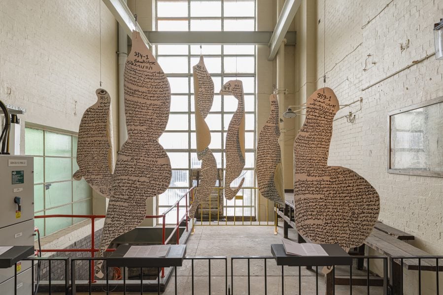 Abdullah Al Saadi, Diary on Sweet Potato Shapes, 2021. Commissioned by the Biennale of Sydney with generous support from Rubaiya Qatar, Qatar Museums and United Arab Emirates Ministry of Culture. Courtesy of the artist © Abdullah Al Saadi. Installation view, 25th Biennale of Sydney, Rememory, 2026, White Bay Power Station. Photograph: Document Photography 